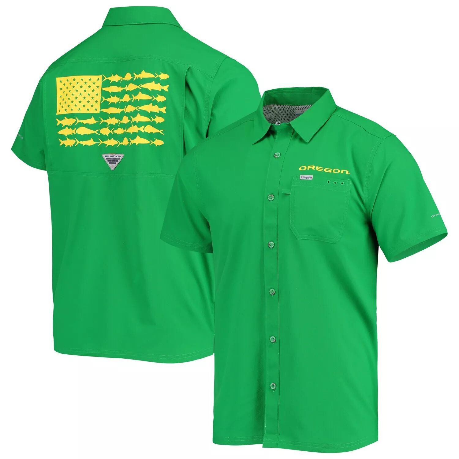 

Мужская рубашка на пуговицах Columbia PFG Green Oregon Ducks Slack Tide Camp
