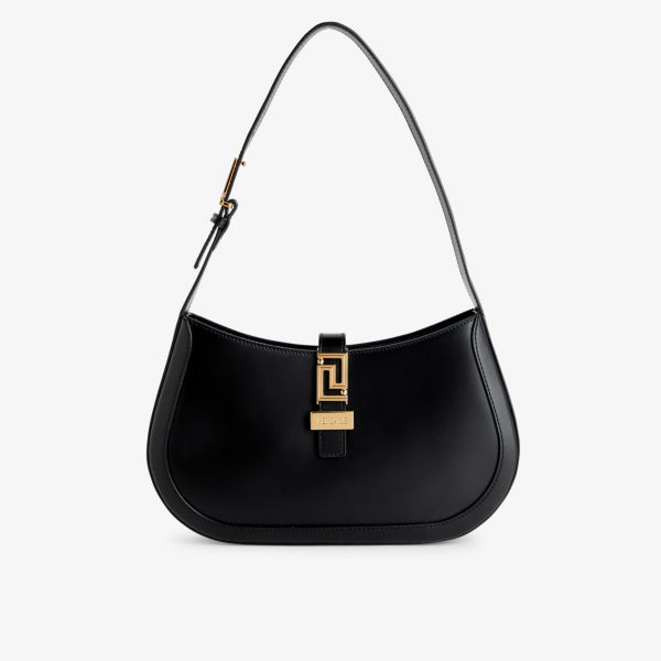 Кожаная сумка через плечо Greca Goddess Versace, черный