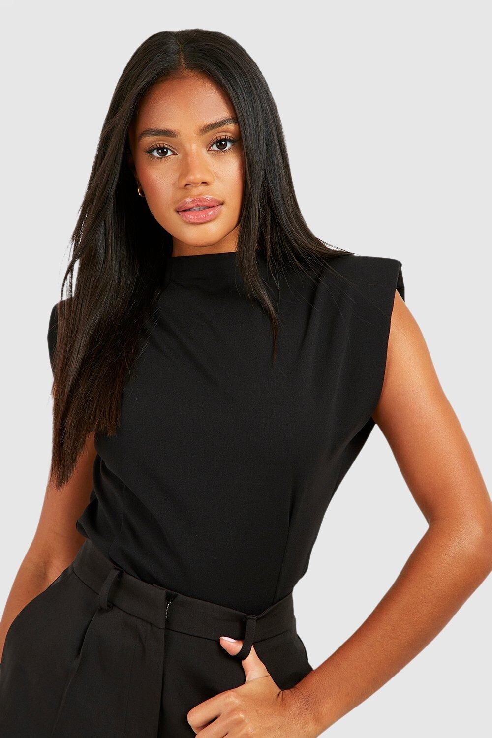 

Топ из крепа джерси с деталями изогнутого нима Boohoo, черный