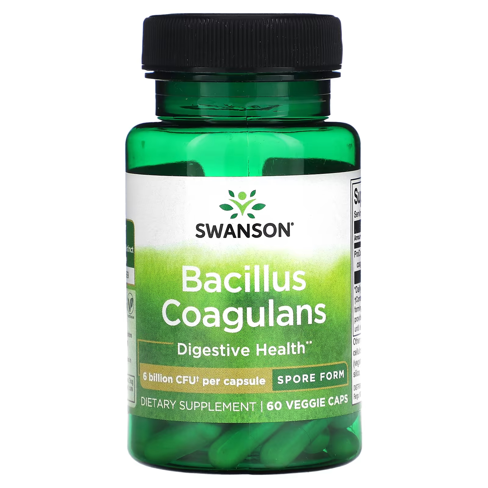 Пищевая добавка Swanson Bacillus Coagulans 6 миллиардов КОЕ, 60 растительных капсул solaray bacillus coagulans пробиотик длительного хранения для всего тела 60 растительных капсул
