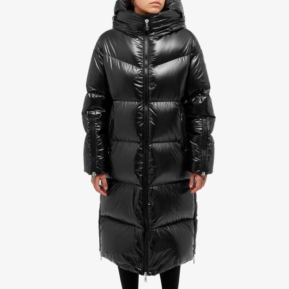 Moncler Длинное стеганое пальто с логотипом Huppelong, черный