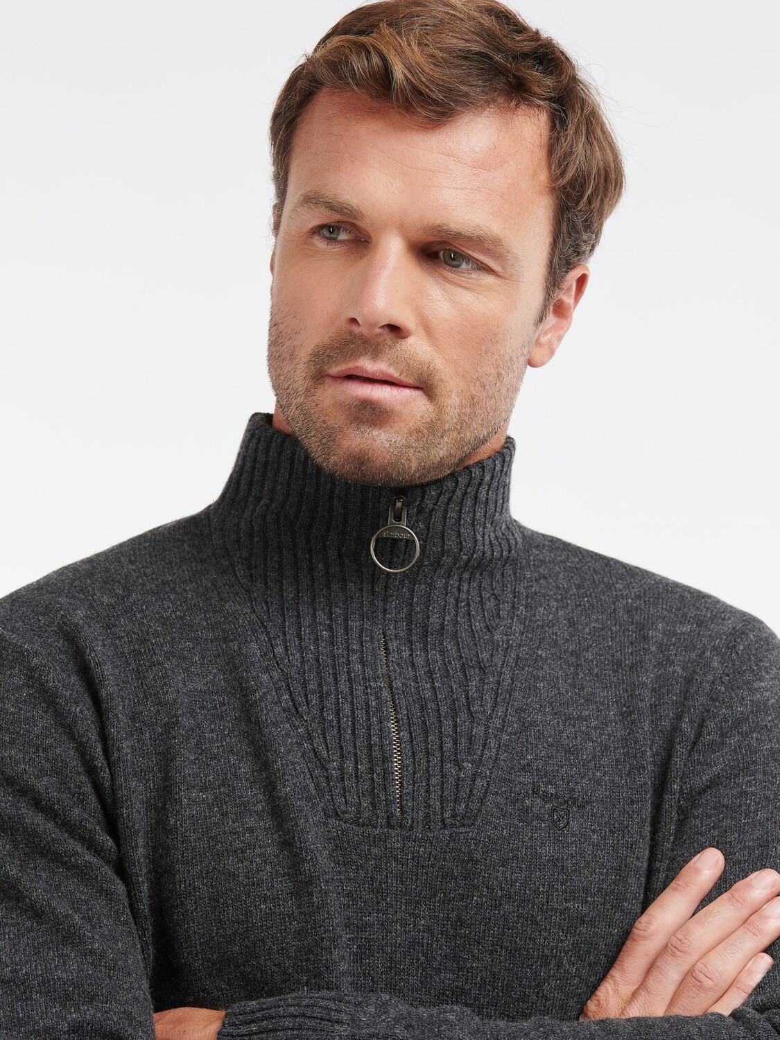 

Джемпер Essential из овечьей шерсти с молнией до половины Barbour, древесный уголь