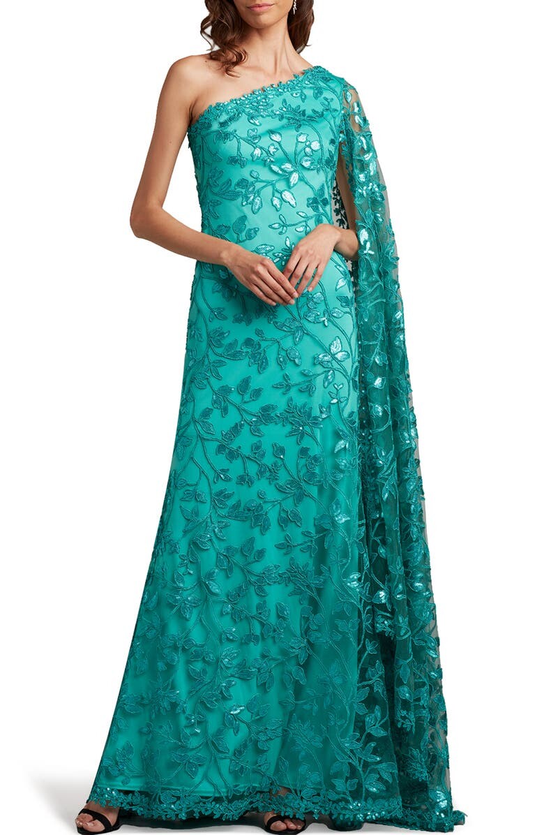 

Платье на одно плечо с цветочным принтом и пайетками TADASHI SHOJI