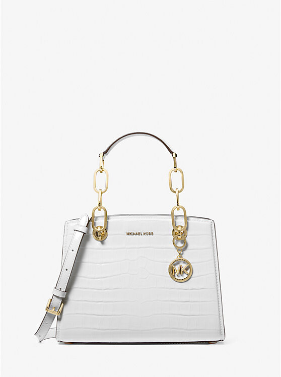

Маленькая сумка-портфель Cynthia из кожи с тиснением под крокодила Michael Kors, белый