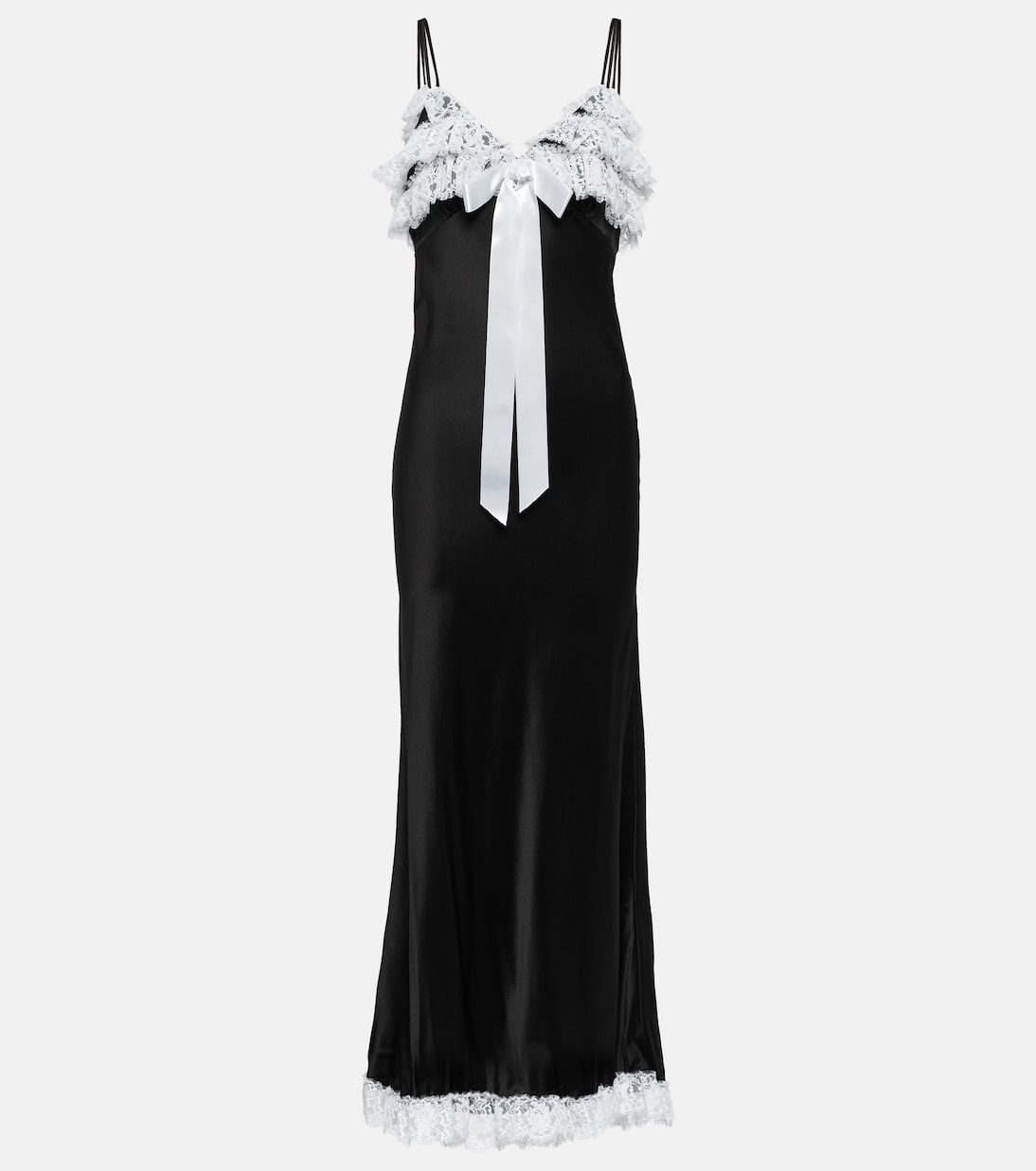Шелковое платье макси с кружевной отделкой Rodarte, черный