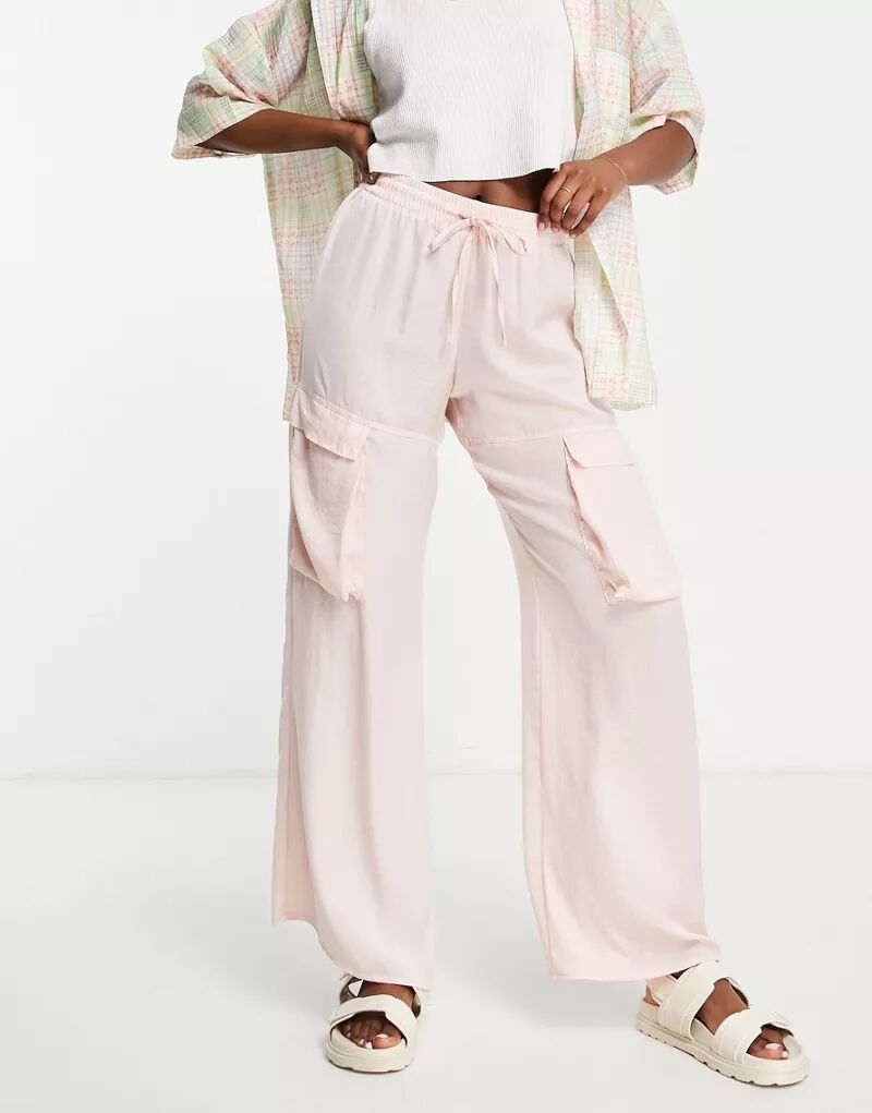 Розовые широкие брюки карго ASOS