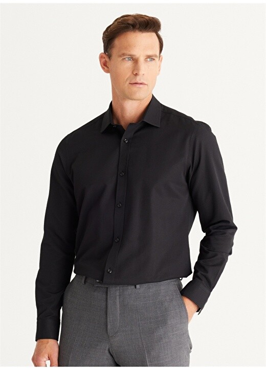 

Черная мужская рубашка Slim Fit с классическим воротником Altınyıldız Classic