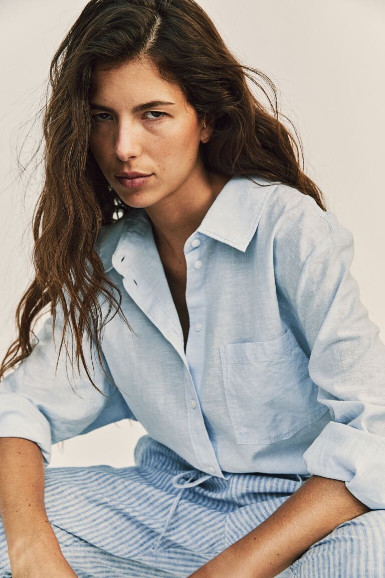 

Блузка-Рубашка из смесового льна H&M, синий