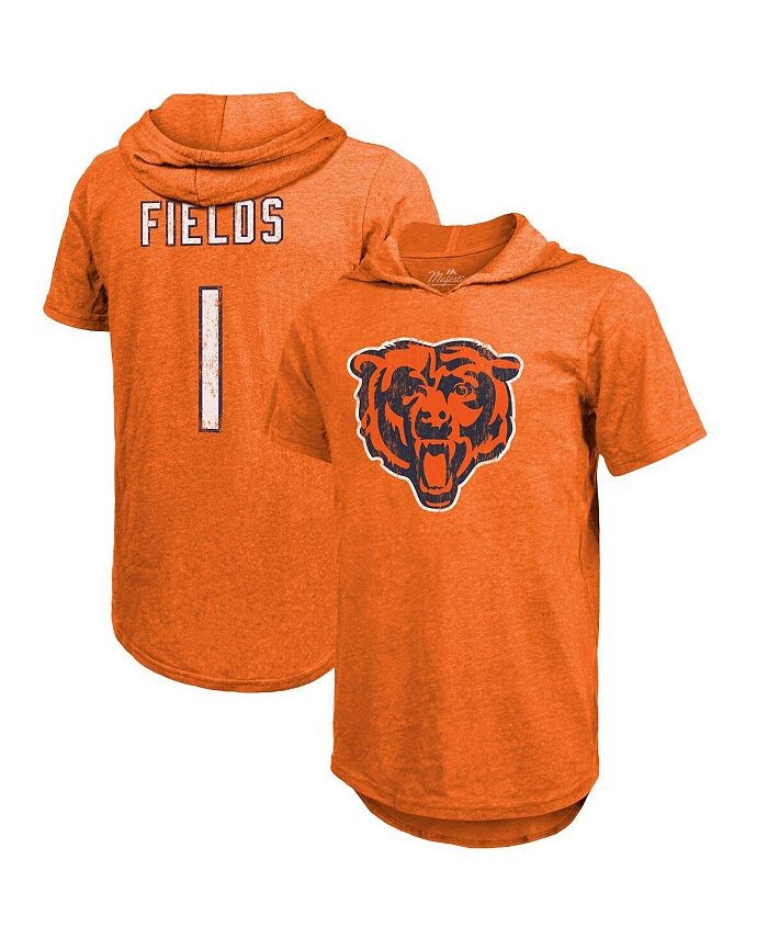

Мужская футболка с капюшоном и короткими рукавами с логотипом Justin Fields Orange Chicago Bears, имя и номер игрока Tri-Blend Fanatics, оранжевый