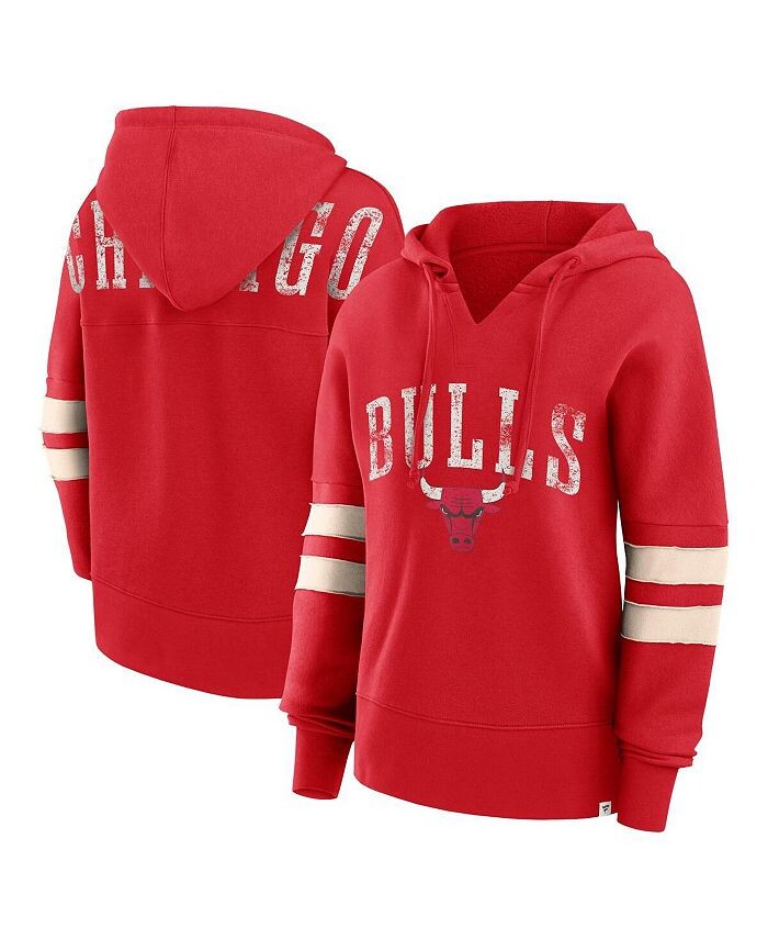 

Женский красный рваный пуловер с капюшоном Chicago Bulls Bold Move Dolman с v-образным вырезом и логотипом Fanatics, красный