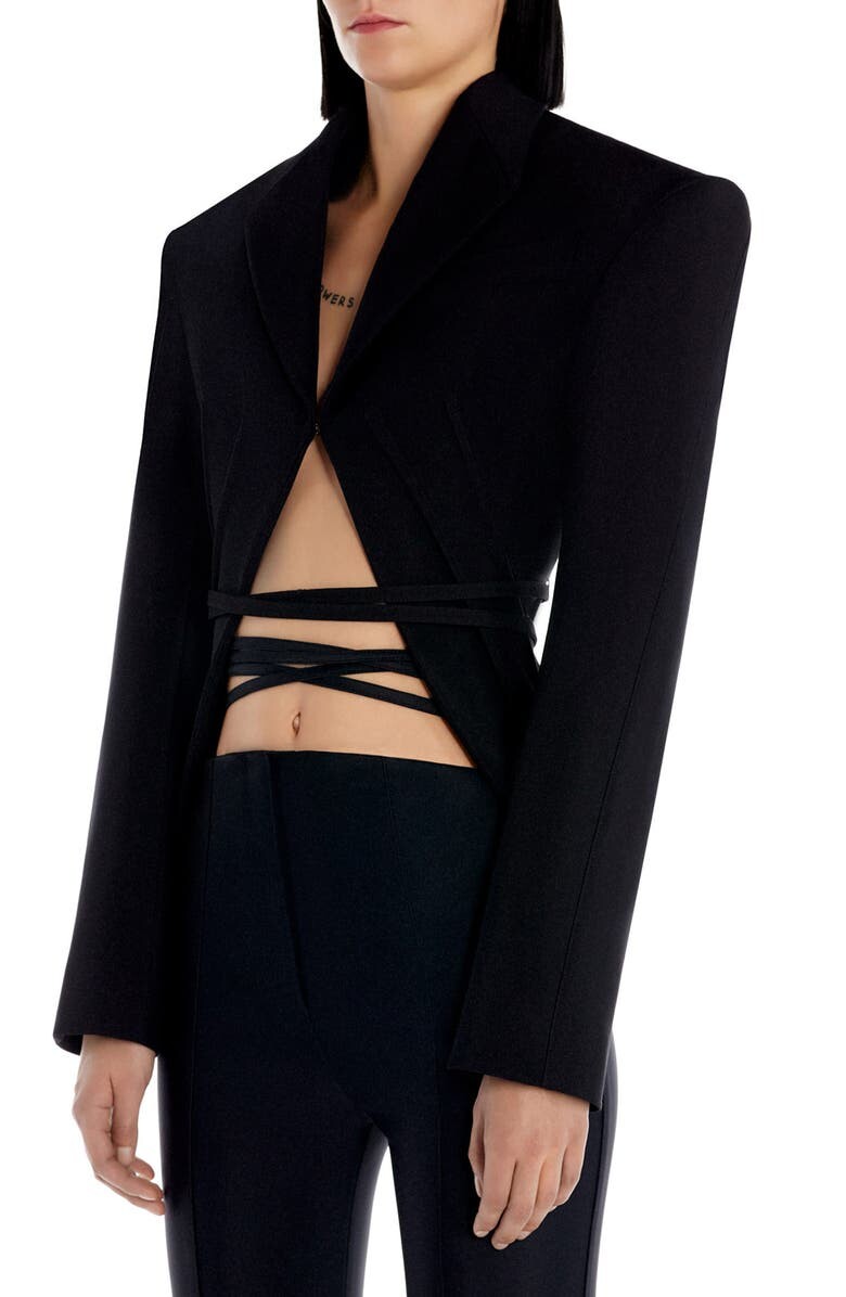 

Куртка с запахом и корсетом с широкими плечами и вырезами MUGLER, черный