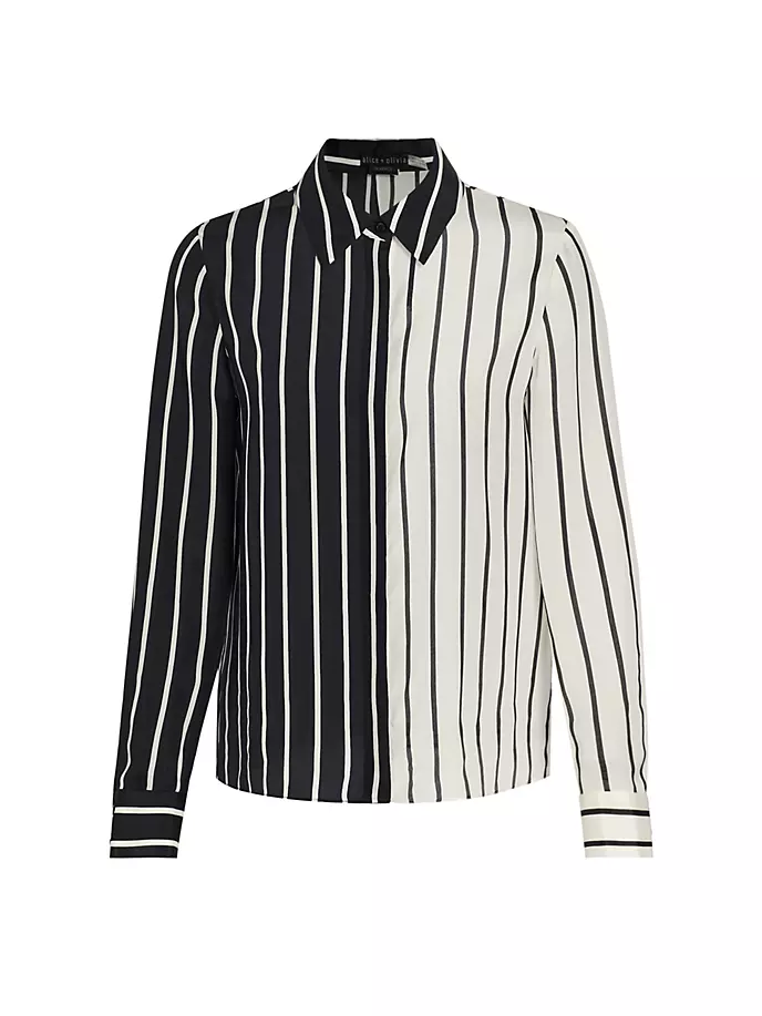 

Шелковая рубашка Willa с цветными блоками Alice + Olivia, цвет vertical palazzo stripe black