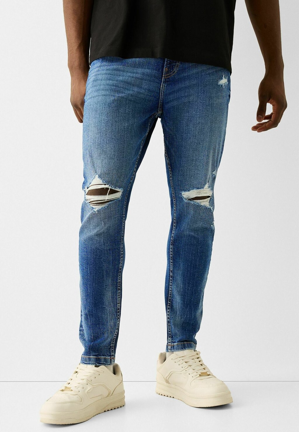 

Джинсы узкого кроя Ripped Carrot Fit Bershka, цвет blue denim