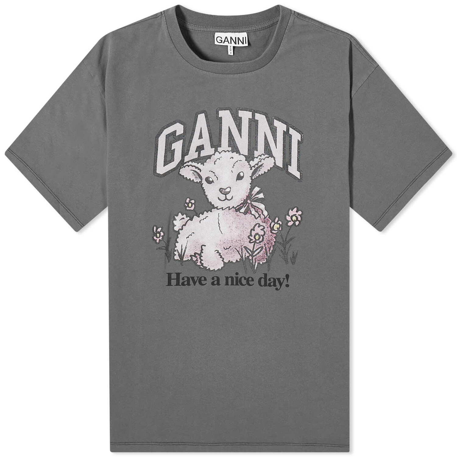 

Футболка Ganni Lamb Short Sleeve, цвет Volcanic Ash