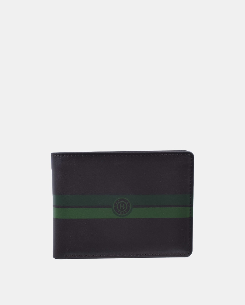 Маленький коричневый кожаный кошелек с зелеными деталями Bellido, коричневый