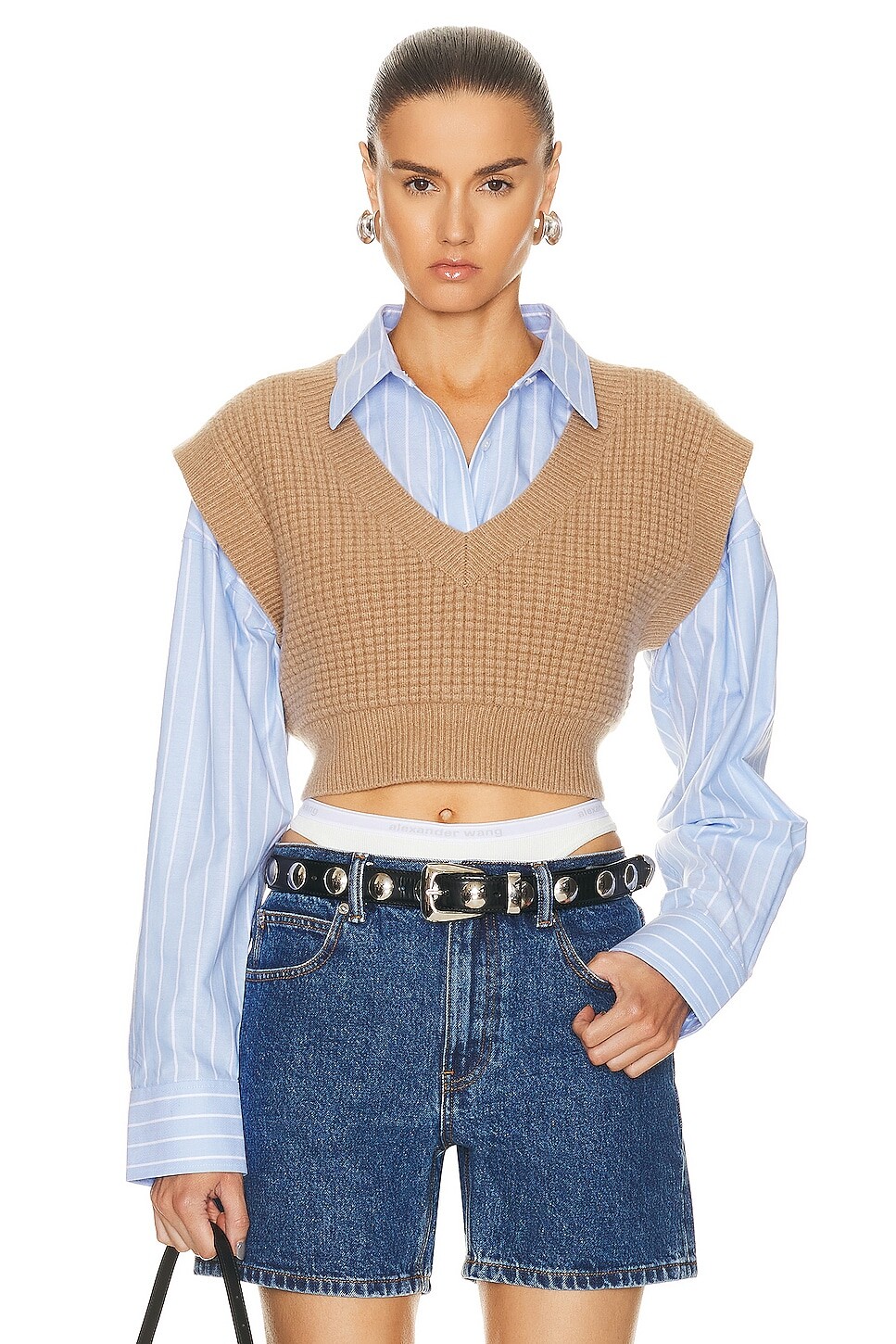 

Свитер Alexander Wang V-Neck Waffle Vest, кэмел