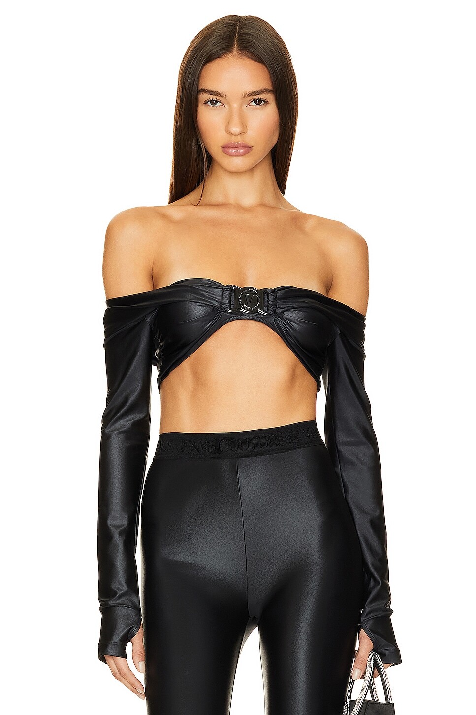 

Топ Versace Jeans Couture cropped bustier top, черный