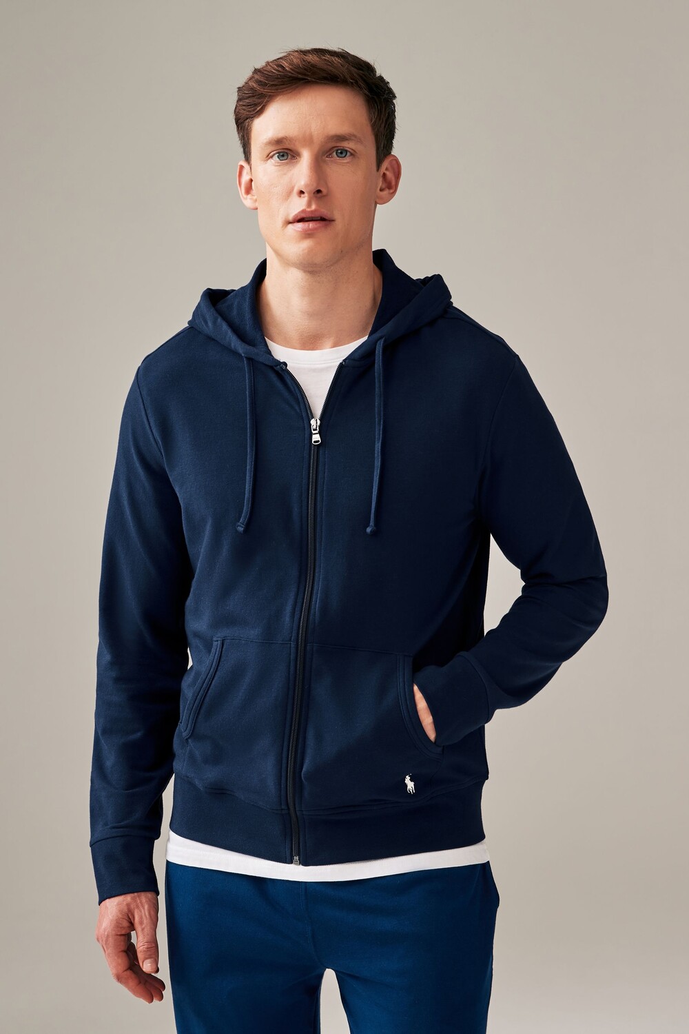 

Темно- толстовка на молнии с капюшоном и логотипом Polo Ralph Lauren, синий