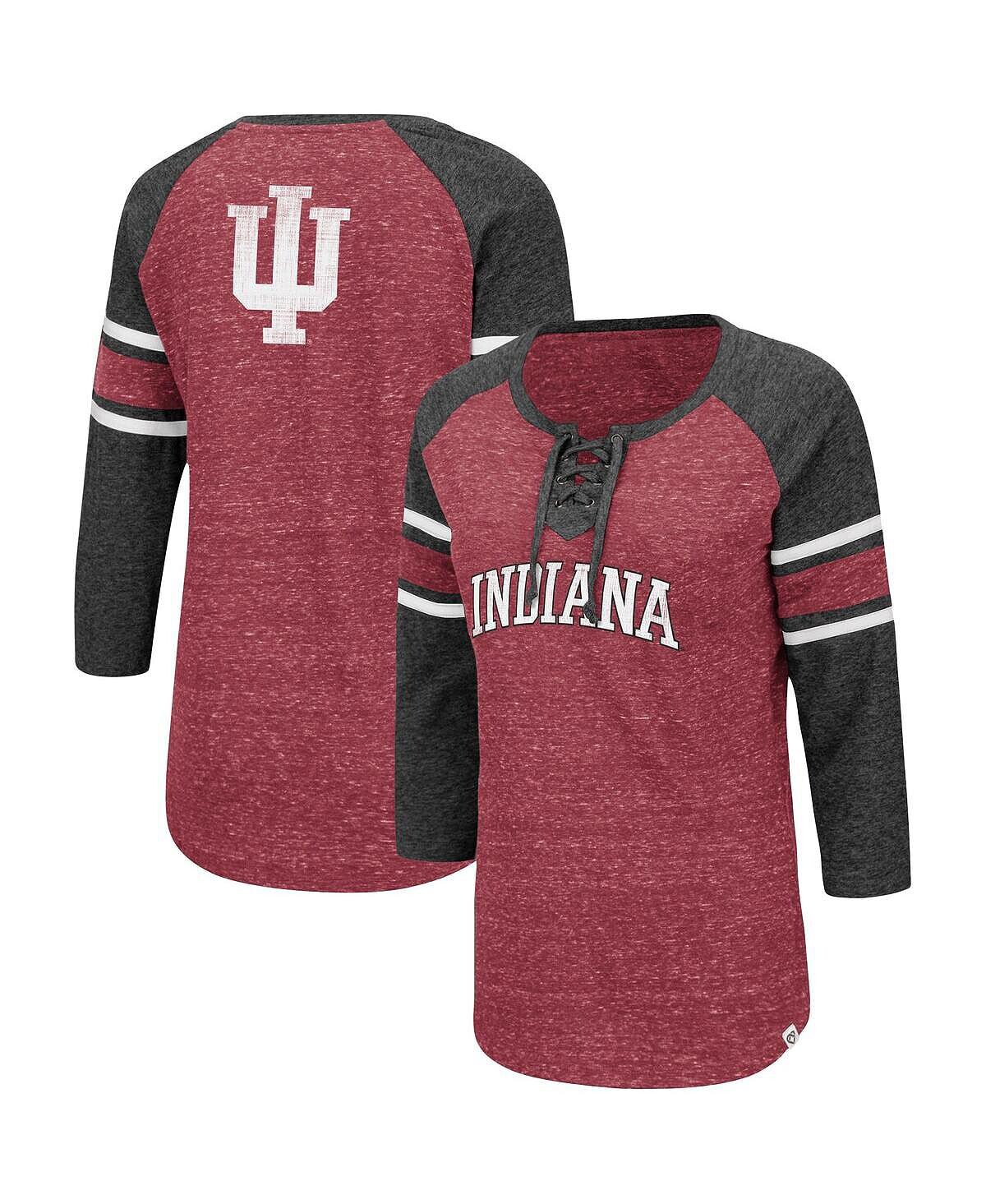 

Женская футболка Crimson and Heathered Charcoal Arkansas Razorbacks Scienta Pasadena Raglan с рукавами 3/4 на шнуровке Colosseum