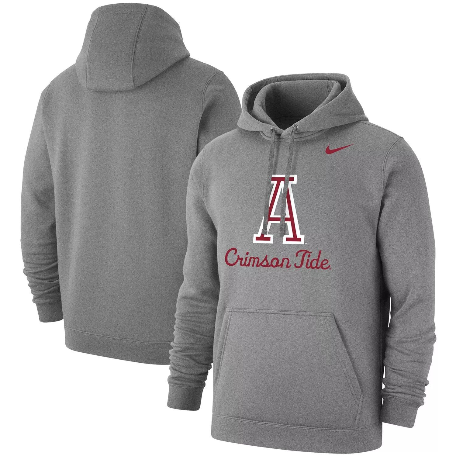 

Мужской серый пуловер с капюшоном Alabama Crimson Tide Big & Tall с альтернативным логотипом Club Nike