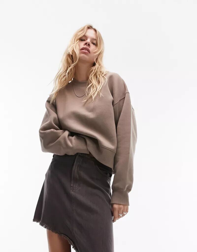 

Серо-коричневый свитер свободного кроя Topshop