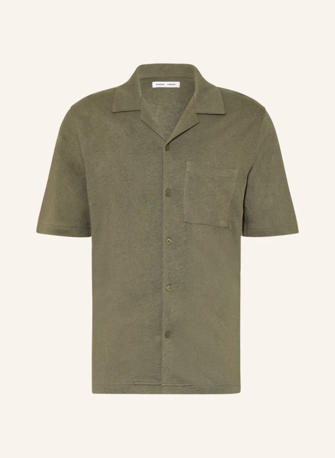 Вязаная курортная рубашка samartin slim fit с льном Samsøe Samsøe, зеленый