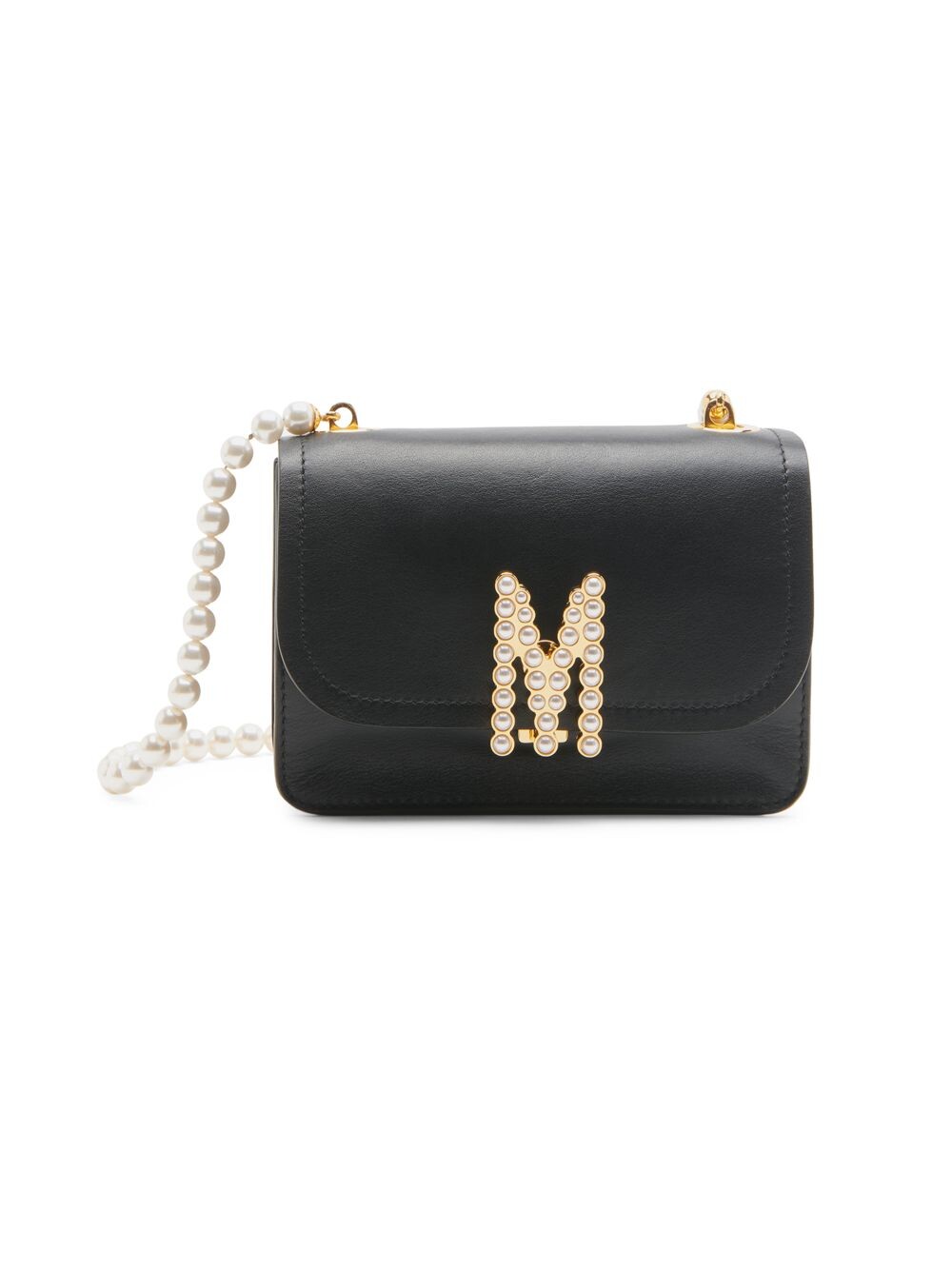 

Сумка через плечо Mini M с логотипом и жемчугом Moschino, черный