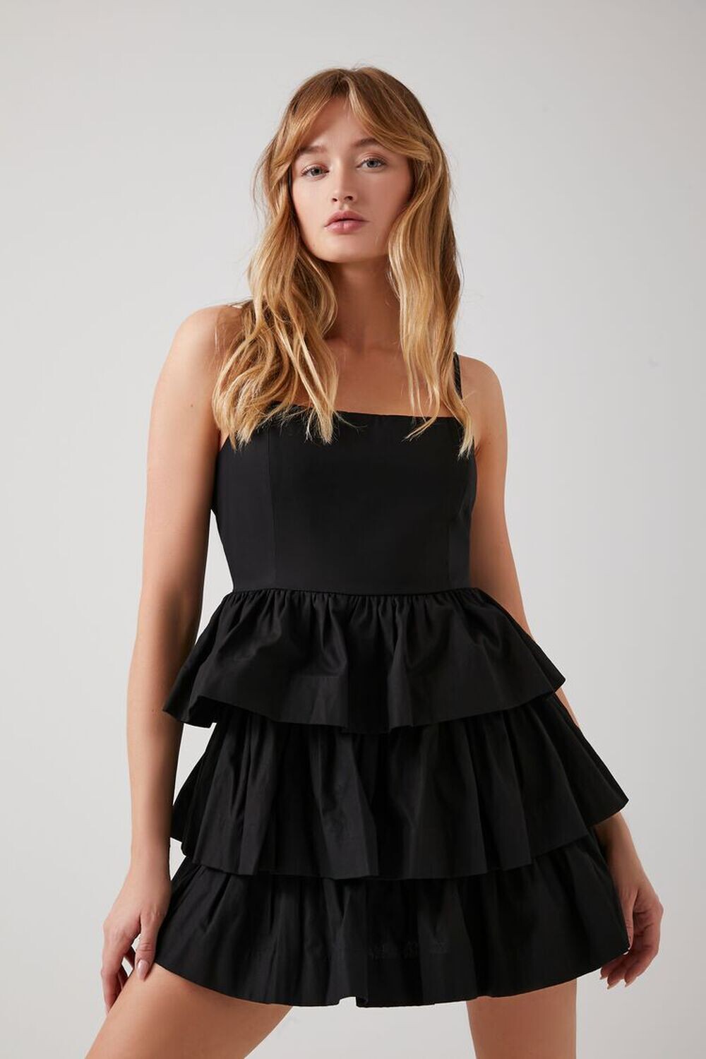 

Мини-платье из поплина с оборками Forever 21, черный