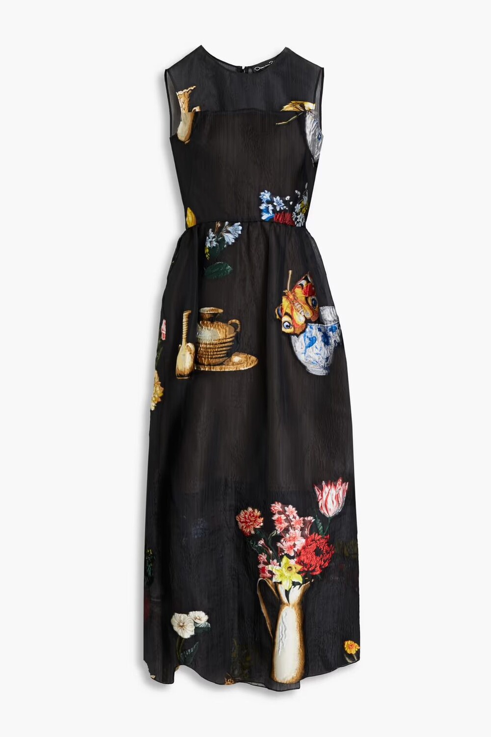 

Платье макси Fil купе из шелковой органзы Oscar De La Renta, черный