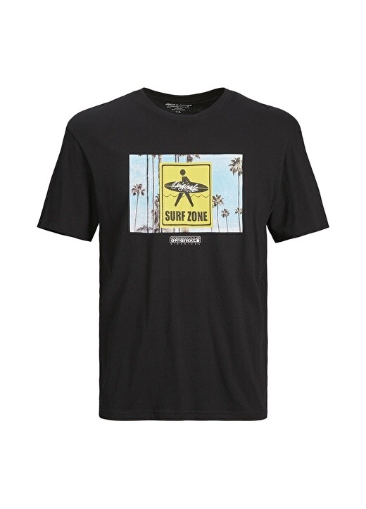 

Однотонная черная мужская футболка с круглым вырезом Jack & Jones, Черный