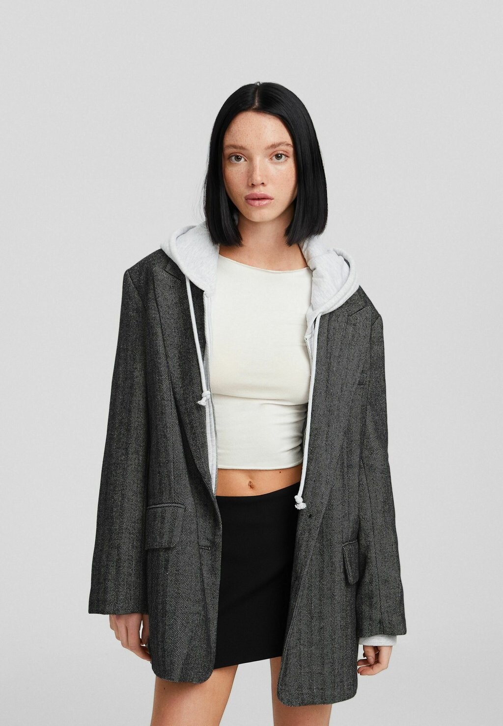 

Классическое пальто Herringbone Bershka, цвет grey