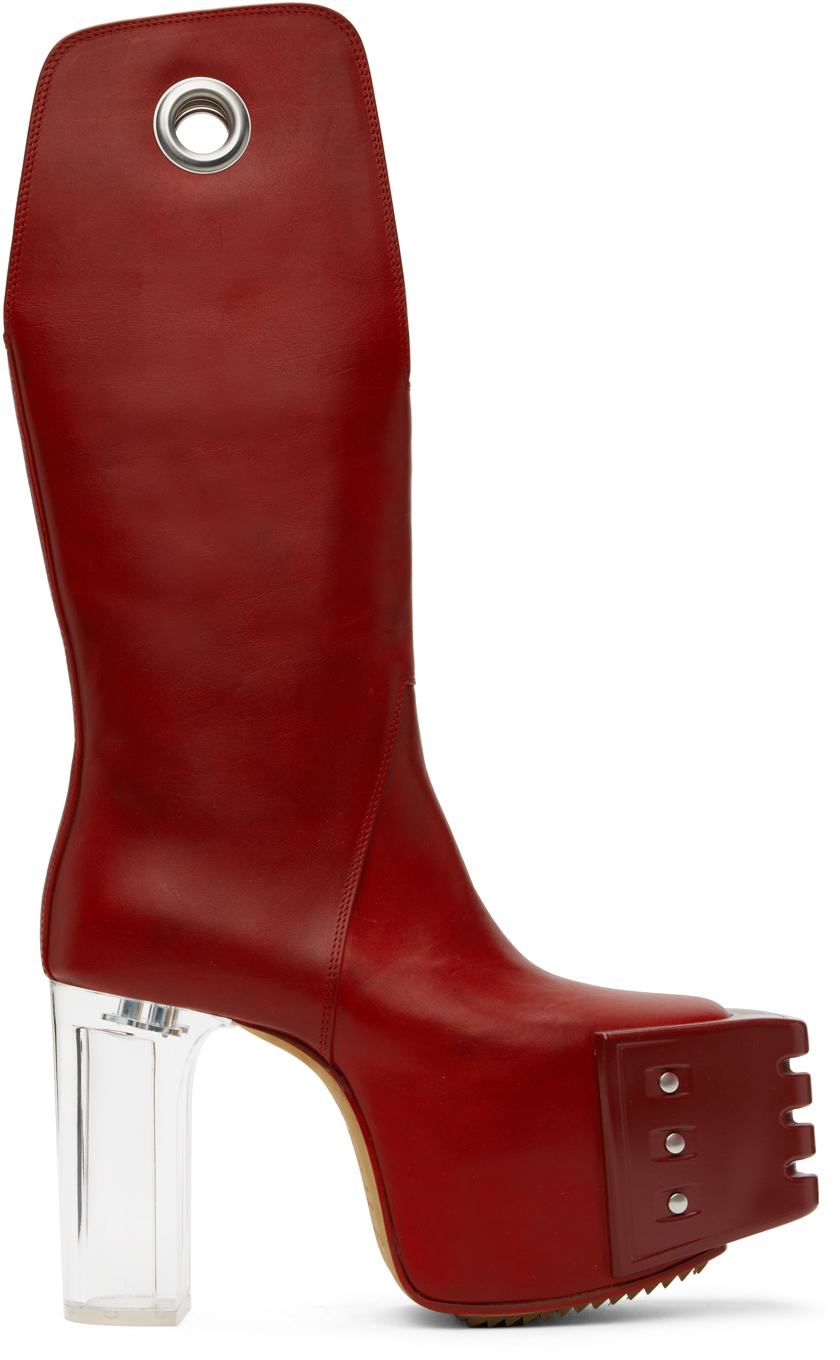 Красные ботинки Kowboy Grill на платформе 45 Rick Owens цена и фото