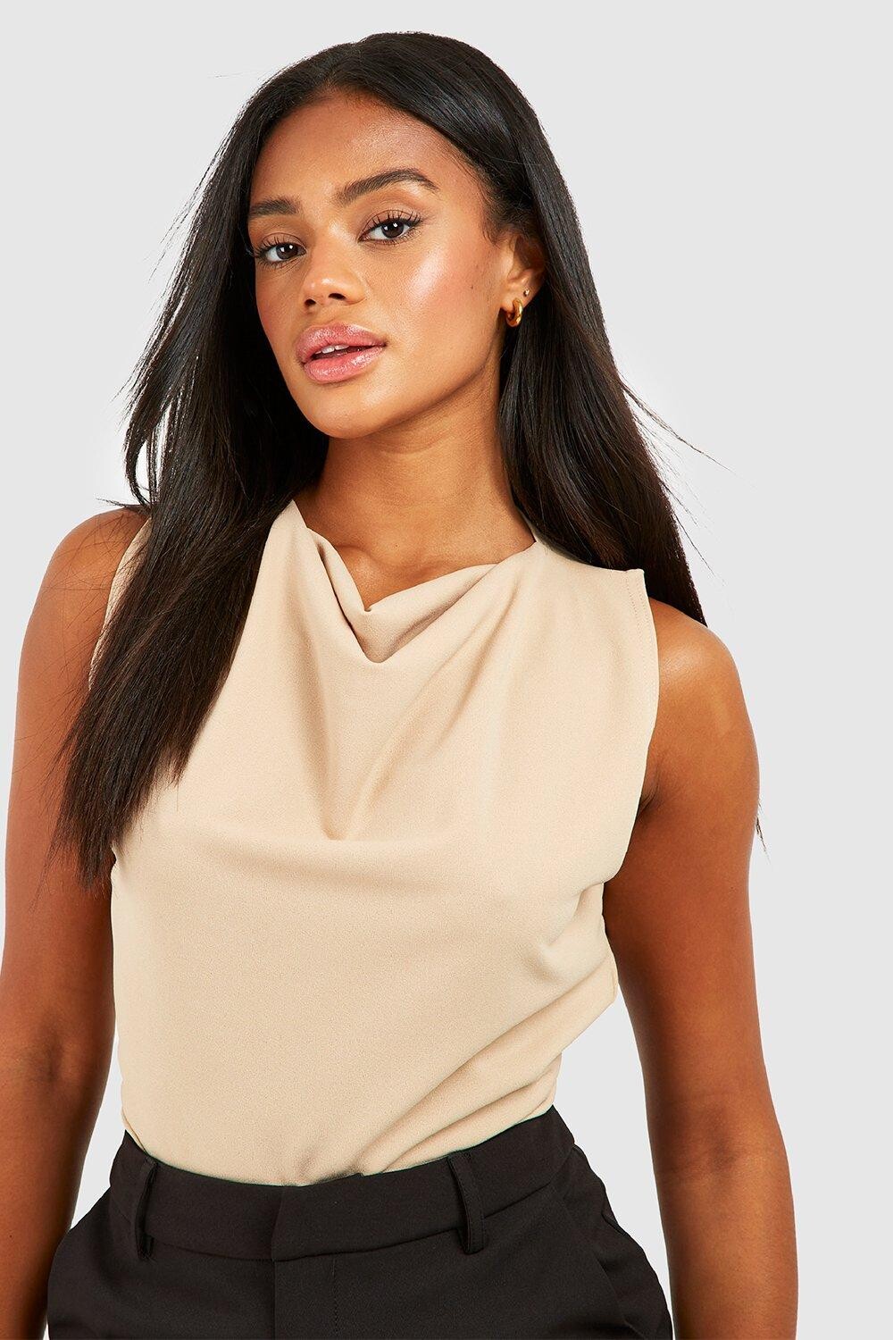

Блузка из джерси с поясом и крепом Boohoo, серый