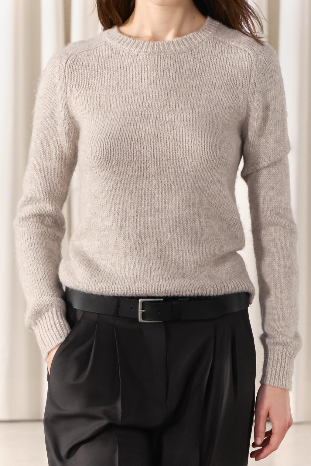 Базовый вязаный свитер ZARA, жемчужно-серый
