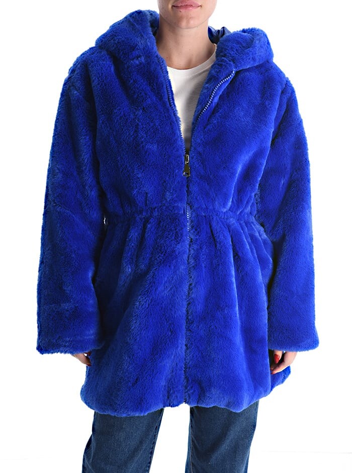 

Пальто из искусственного меха с карманами и капюшоном на молнии, цвет Electric blue