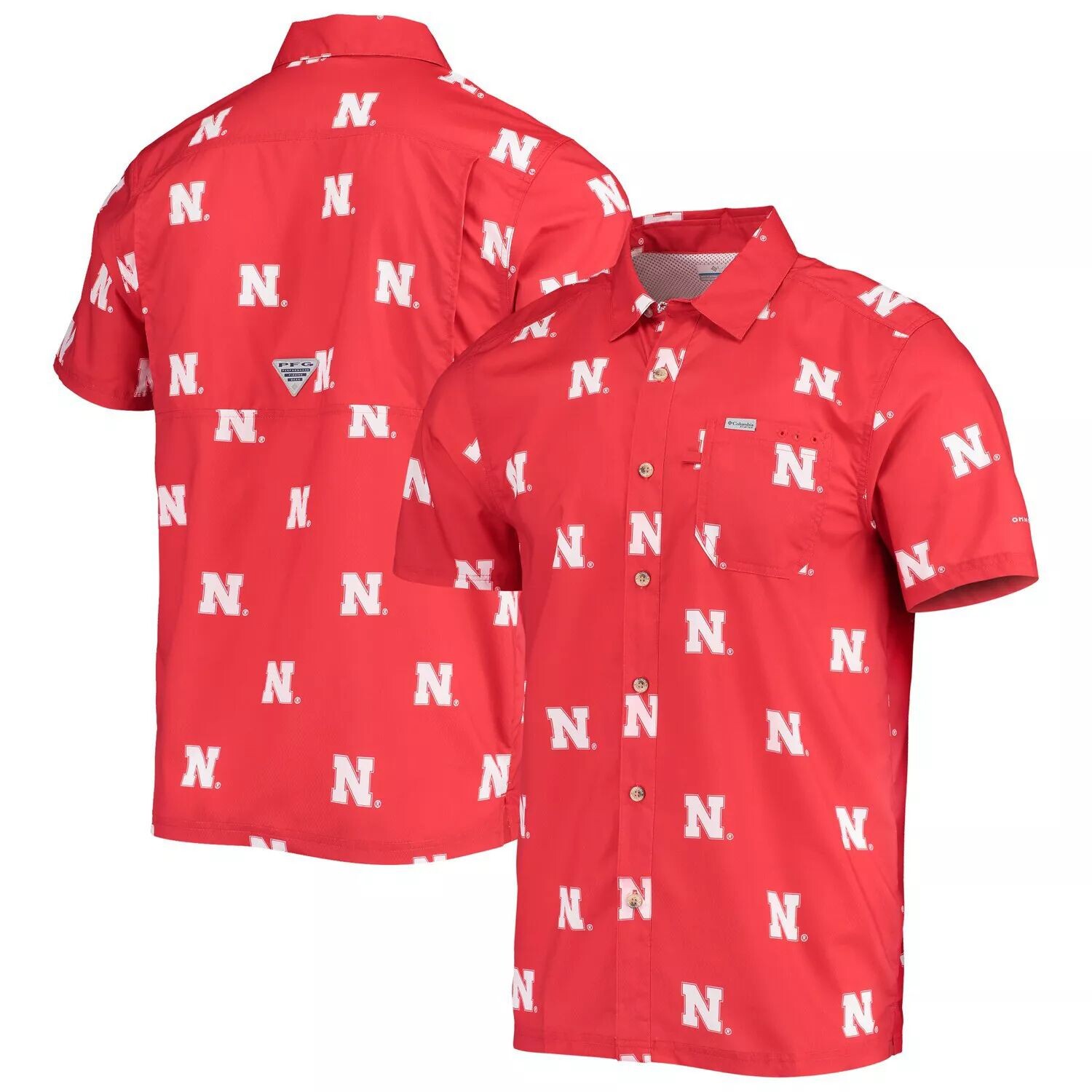 

Мужская рубашка на пуговицах Columbia Scarlet Nebraska Huskers Super Slack Tide Omni-Shade