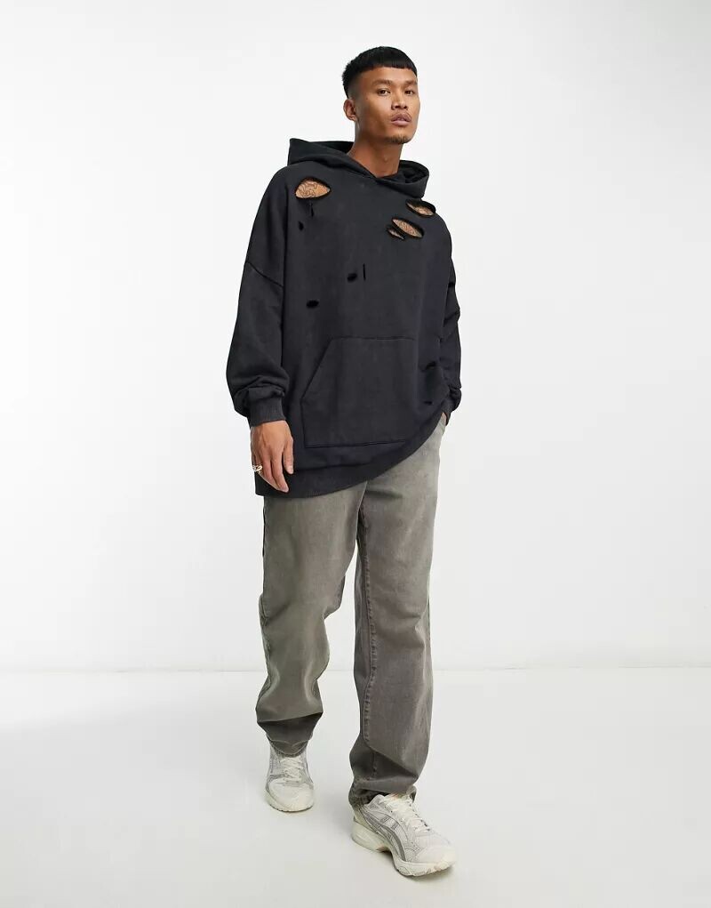

Черная толстовка в стиле oversized с рваной отделкой ASOS Extreme