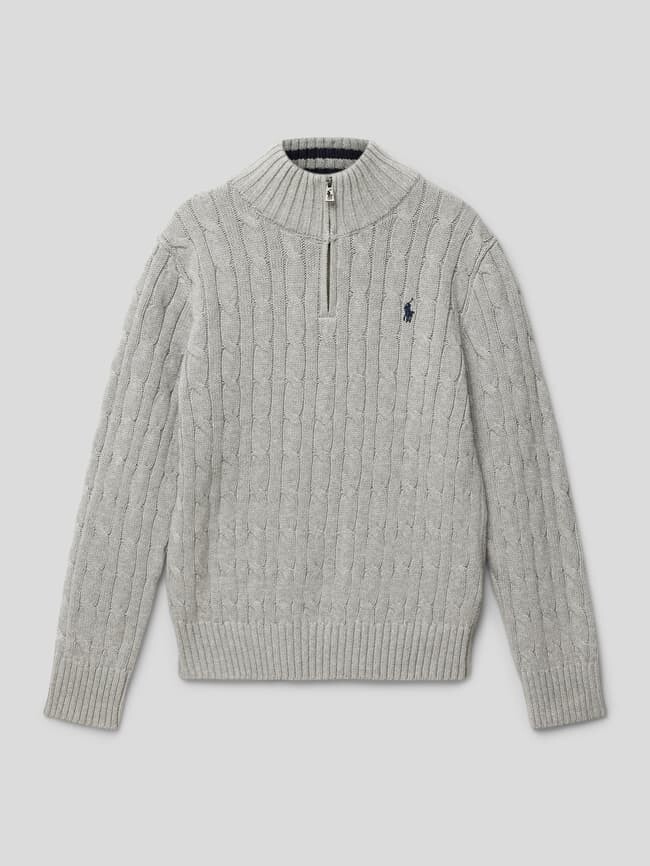 

Вязаный свитер косным узором Polo Ralph Lauren, светло-серый