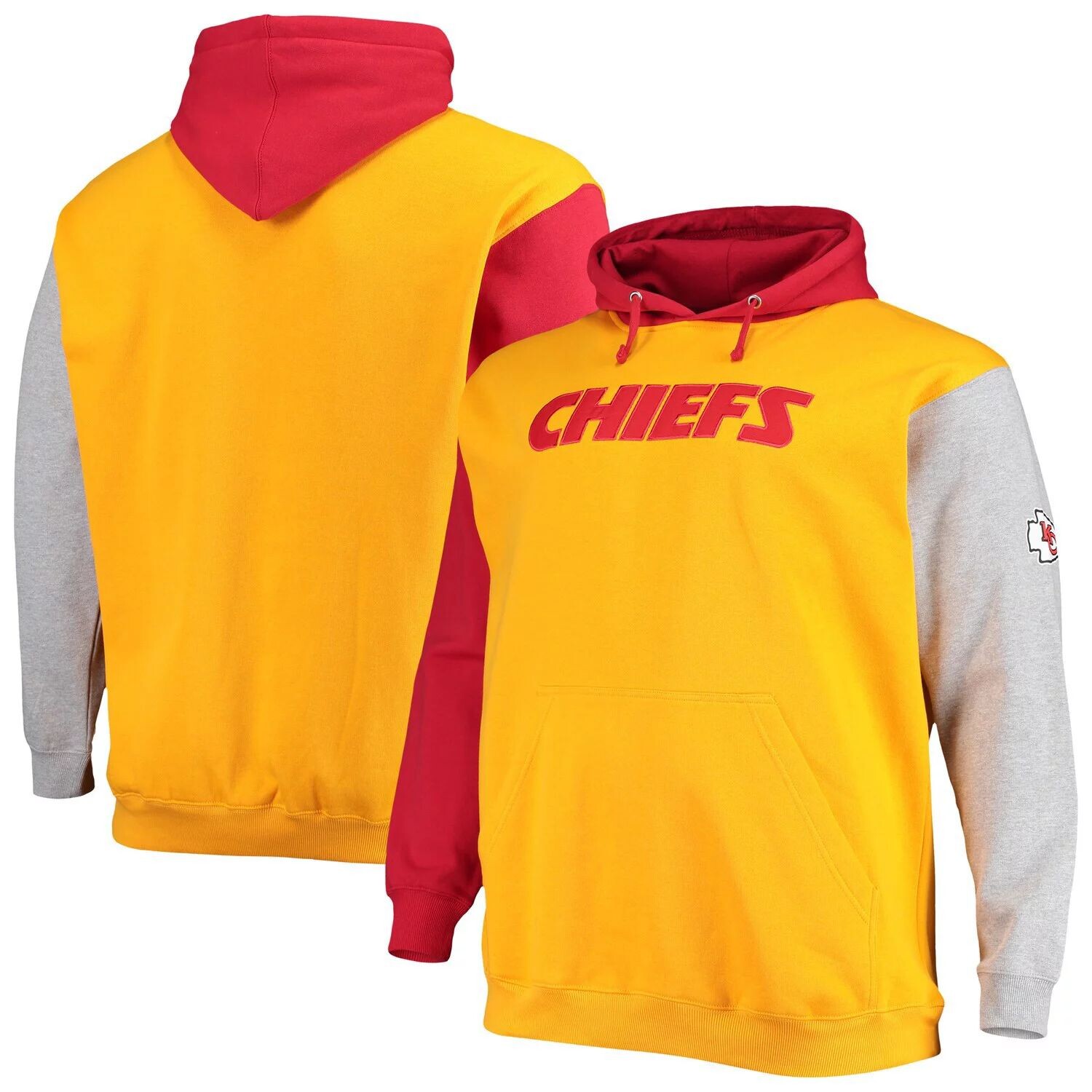 

Мужской красный/желтый пуловер с капюшоном Kansas City Chiefs Big & Tall