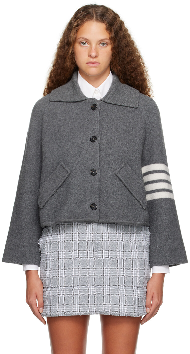 

Серая куртка с 4 полосками Thom Browne, Серый, Серая куртка с 4 полосками Thom Browne
