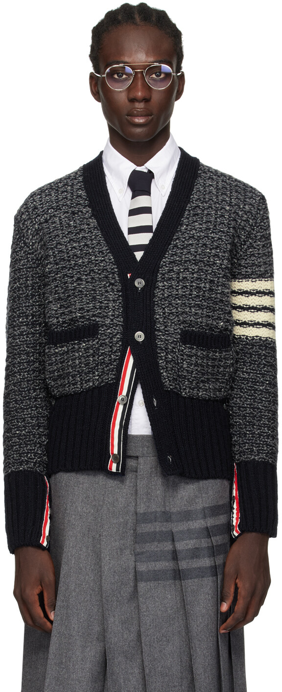 

Темно-синий кардиган с 4 перемычками Thom Browne