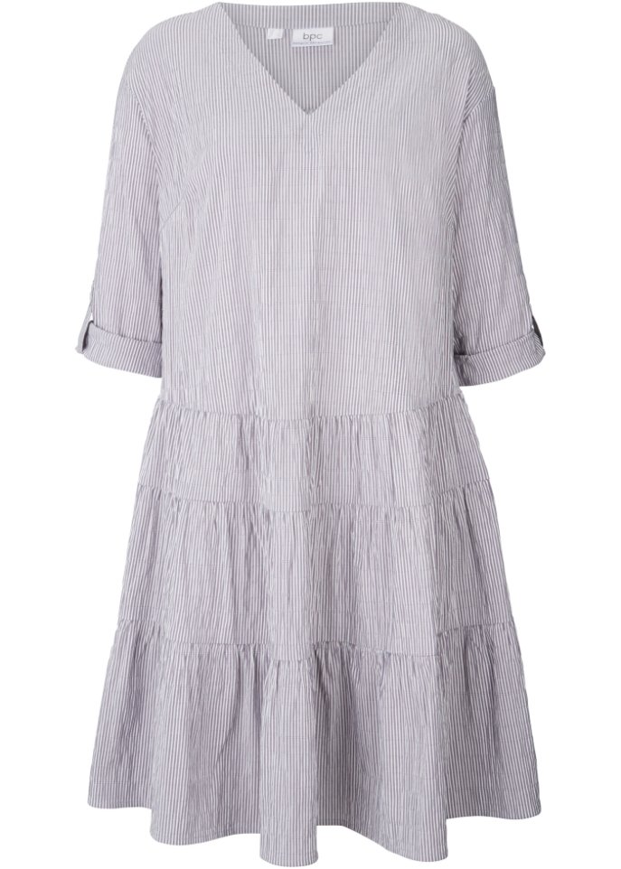 Короткое платье-рубашка в тонкую рубчиковую структуру рукава 3/4 Bpc Bonprix Collection, синий шорты сказка размер 98 104 56 белый синий