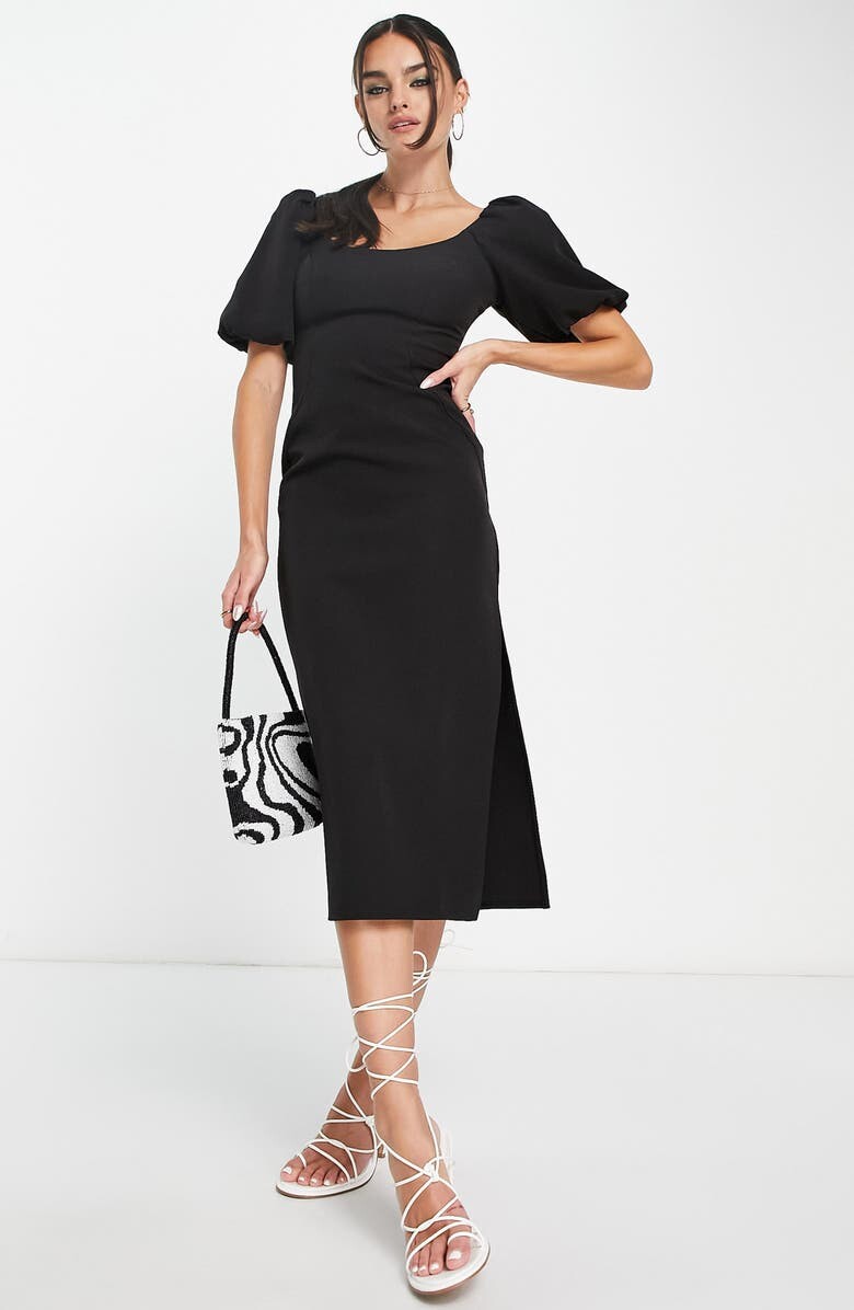 

Платье миди с пышными рукавами ASOS DESIGN, черный