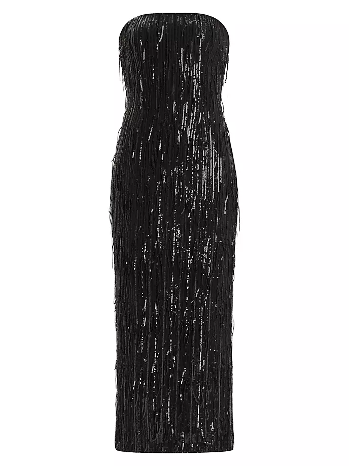 платье миди antonia расшитое бисером sir черный Платье-миди без бретелек, расшитое пайетками и бисером Zac Posen, черный