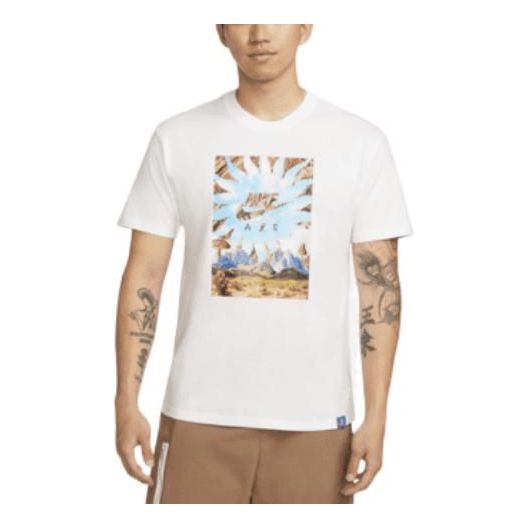 Футболка Men's Nike Landscape Logo Printing Round Neck Casual Short Sleeve White T-Shirt, мультиколор