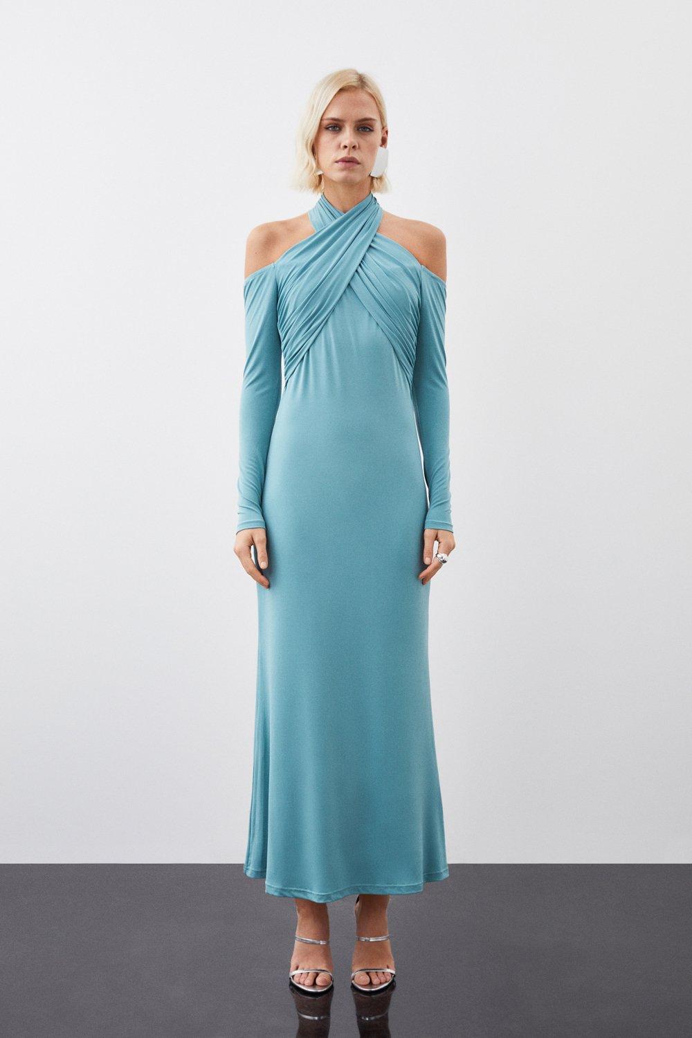 цена Платье мидакси из крепа с драпировкой Karen Millen, синий