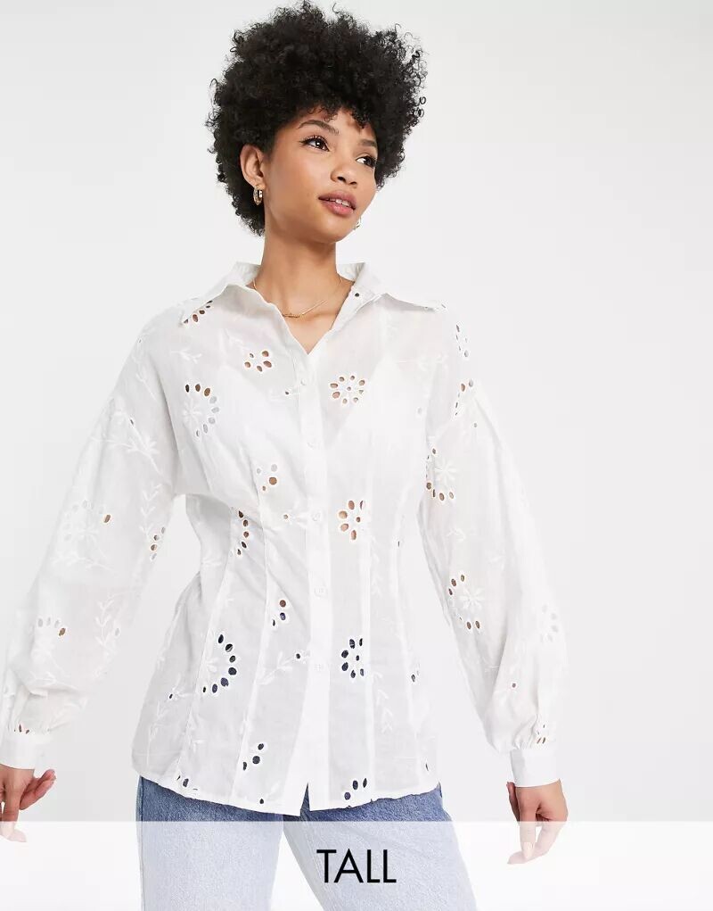 

Белая корсетная рубашка с английской вышивкой Missguided
