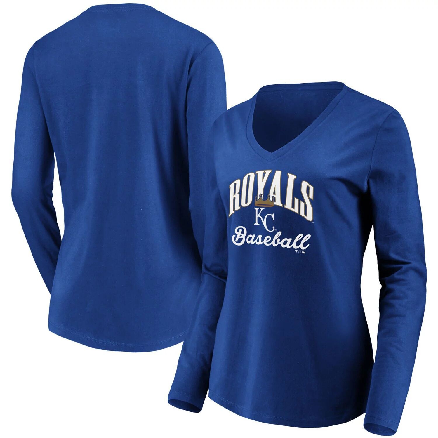 

Женская футболка Fanatics Royal Kansas City Royals Victory Script с v-образным вырезом и длинными рукавами Fanatics