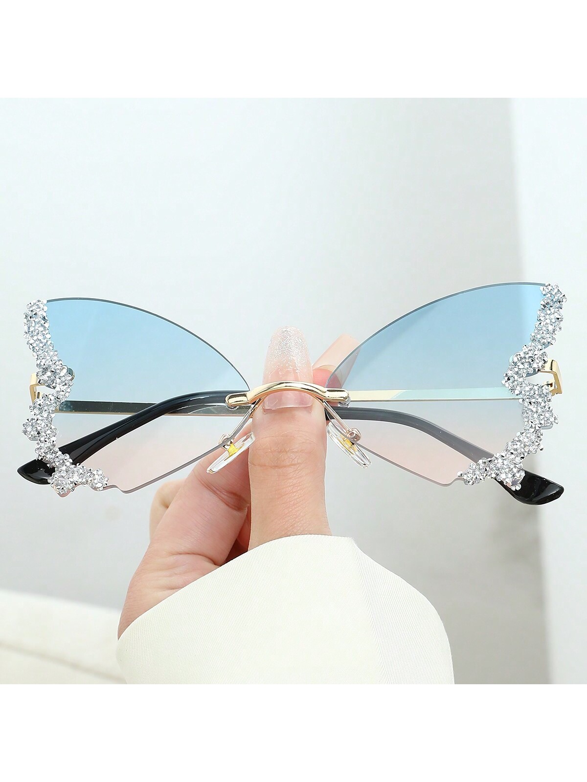 1 шт женские металлические квадратные декоративные солнцезащитные очки без оправы 1 шт. модные солнцезащитные очки без оправы с бабочкой для женщин
