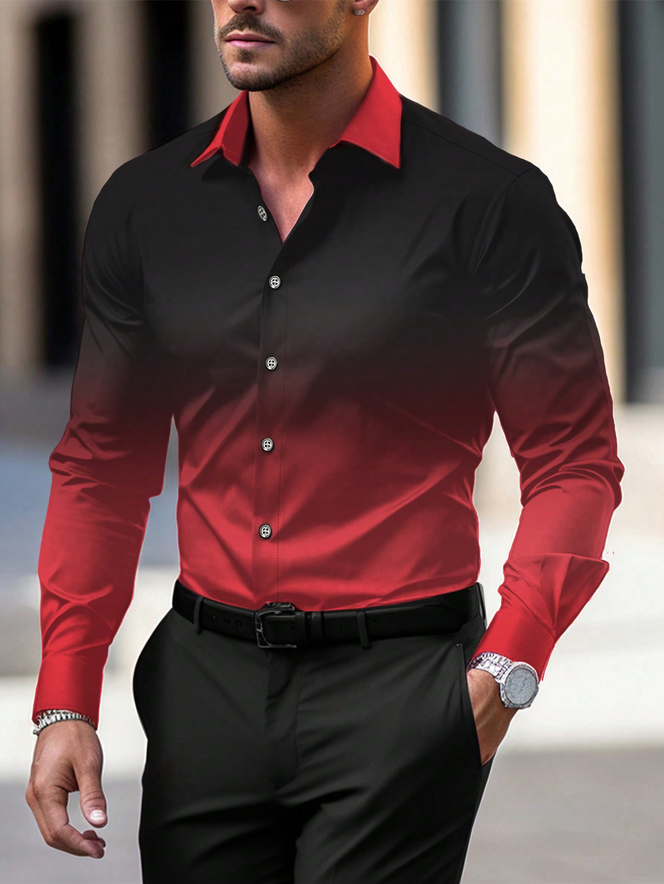 Мужская рубашка градиентного цвета с длинным рукавом Manfinity Homme, красный мужская рубашка с длинным рукавом в клетку в стиле пэчворк